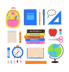 Cute School Set In Doodle Cartoon Style