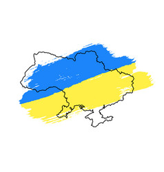 Ukrainian Flag Grunge Brush Stroke Map Outline