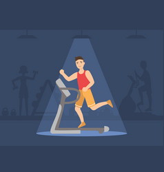 Athletic Man Running On Treadmill Guy Doing Sport