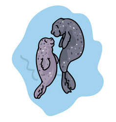 Cute Parent And Child Seals Ocean Hand Drawn