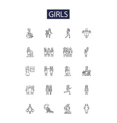 Girls Line Icons And Signs Females Women