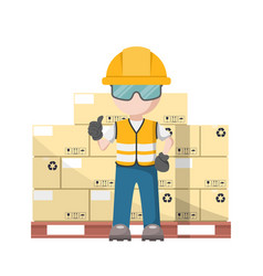 Industrial Warehouse Operator With Boxes Stacked