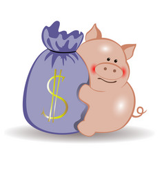 Pig With A Bag Of Money Symbol Of The New Year