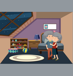 Scene With Old Couple Staying At Home