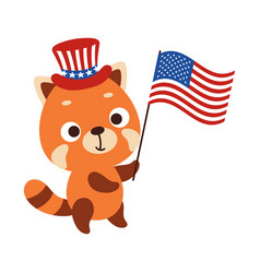 Cute Little Red Panda Holding Flag Of United