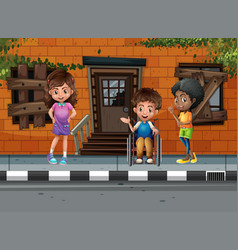 Three Kids Hanging Out On The Street