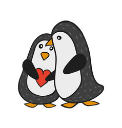 Couple Of Penguin Birds And Heart For Valentine