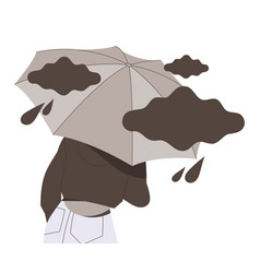 Stressed Man Character Under Umbrella With Black