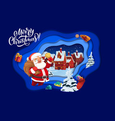 Christmas Paper Cut Cartoon Santa In Winter Town