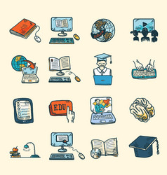 Online Education Icons Sketch