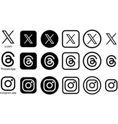 Threads Instagram X Twitter Logo Icons Set New