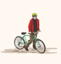 Color Sketch Of Woman With Bicycle Hand Drawn