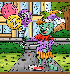 Zombie Clown With Balloons Colored Cartoon