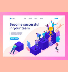 Isometric Bright Concept Successful Young Team