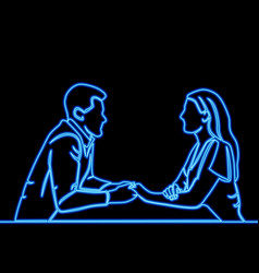 Continuous Line Couple Sitting At The Table Neon