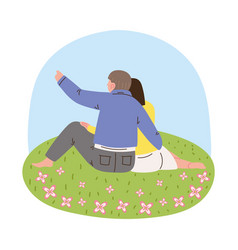 Couple Sitting On Grass Spring