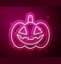 Glowing Neon Line Pumpkin Icon Isolated On Red