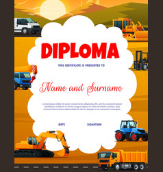 Kids Diploma With Construction Machines Transport