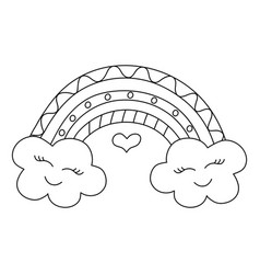 Cute Kawaii Doodle Rainbow With Clouds Hand Drawn