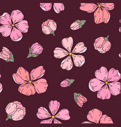 Cherry Sakura Blossom Seamless Pattern Pink Flat