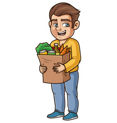 Chubby Guy Holding Groceries Cartoon