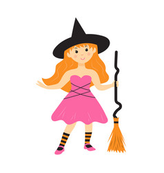 Cute Witch With Broom Little Witch Girl