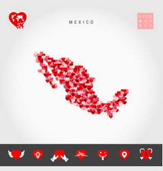 I Love Mexico Red Hearts Pattern Map Mexico