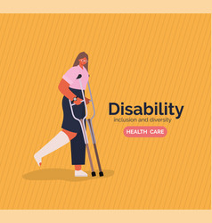 Disability Woman Cartoon With Leg Cast