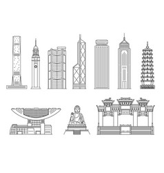 Hong Kong Famous Landmarks In Black Line Sketch