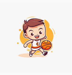 Cute Boy Playing Basketball Cartoon Character