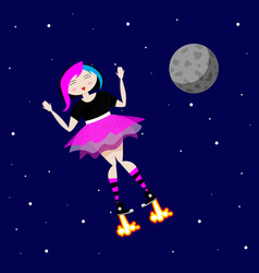 Emo Girl Flies In Outer Space Near The Moon