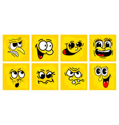 Funny Cartoon Comic Faces On Yellow Background