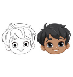 Two Smiling Cartoon Boys With Different Skin Tones