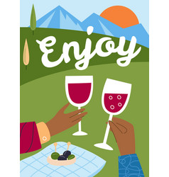 Cartoon Wine Card Couple Drinking Grape Alcohol