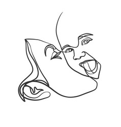 Continuous Line Drawing Mother Kisses Baby