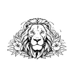 Lion Head Hand Draw Vintage Engraving Black