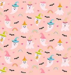 Seamless Pattern With Cute Pink Halloween Ghost