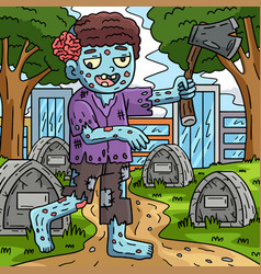 Zombie Holding An Ax Colored Cartoon