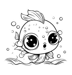 Black And White Of A Cute Cartoon Goldfish