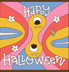 Happy Halloween 70s Retro Style Card Smiling