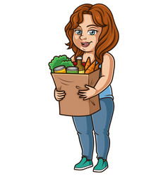 Chubby Girl Holding Groceries Cartoon