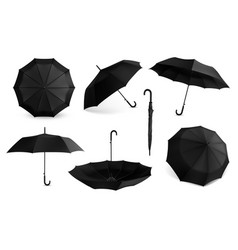 Black Umbrella Realistic Mockup Of Open And