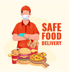 Delivery Boy Wear Protective Mask With Gloves