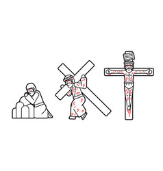 Jesus Pray And Crucifix Icon Cartoon Graphic