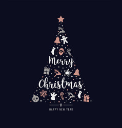 Christmas Tree Rose Gold Icon Elements Lettering