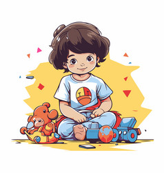 Cute Little Girl Sitting On The Floor With Toys