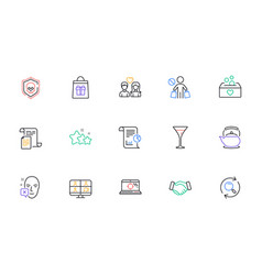 Teapot Handshake And Martini Glass Line Icons