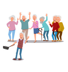 A Group Of Cheerful Elderly Friends Takes