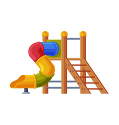 Colorful wooden slide with ladder on playground Vector Image