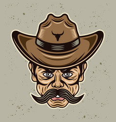 Cowboy Man Head With Mustache In Hat